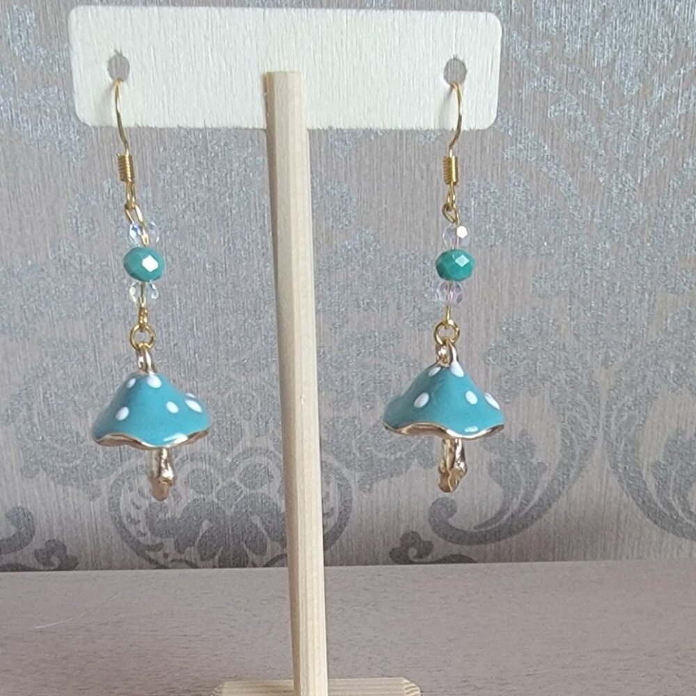 Teal Blue Mushroom Earrings